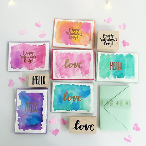 stamped watercolor valentines