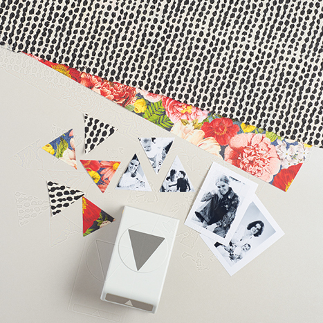 fine paper and photos cut into triangles