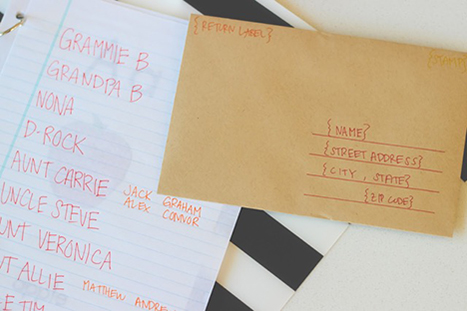 an envelope and list of relatives