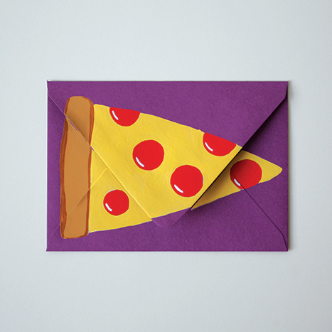 pepperoni pizza drawn on an envelope