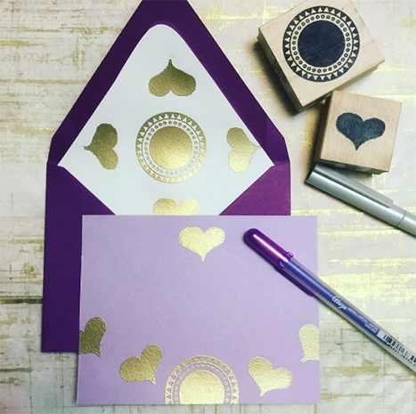 gold embossed heart stamps